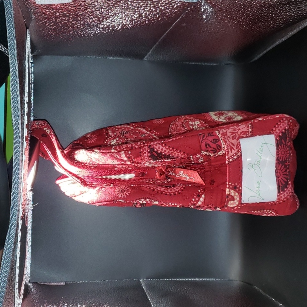 Vera Bradley Lets Do Lunch Bag Zip Top ID Slot Floral Red Bandana